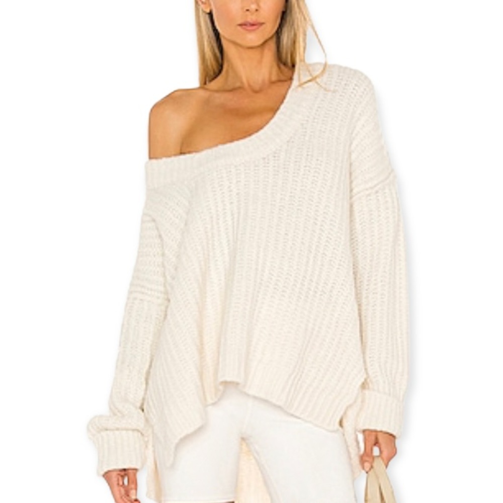 Free People Blue Bell Scoop Neck Cable Knit Oversized Sweater NWT